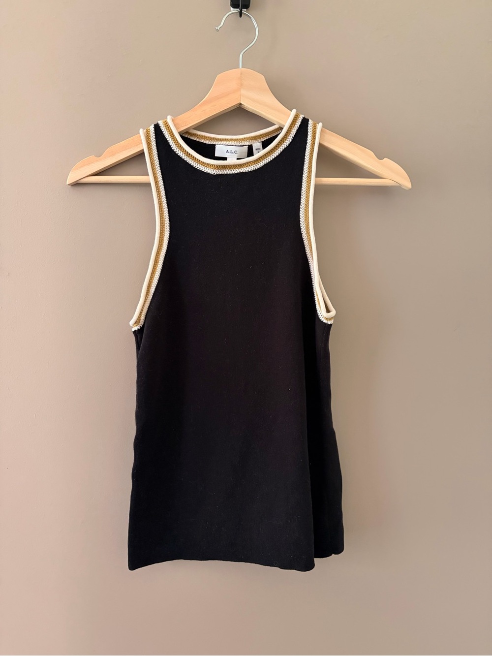 A.L.C. Black Tank with Cream Contrast Trim